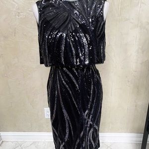 NWT BCBG Max Azaria Fallyn Flame Charcoal Sequins Overlay Dress